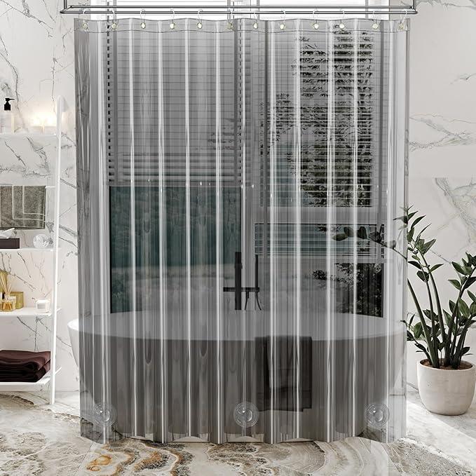 AmazerBath Premium EVA Shower Curtain Clear Grey, Luxury Shower Curtain Grey Jelly-Like Soft, Waterproof Bathroom Curtain with 3 Weighted Stones and 12 Grommets, Recyclable Packaging - ModernBath