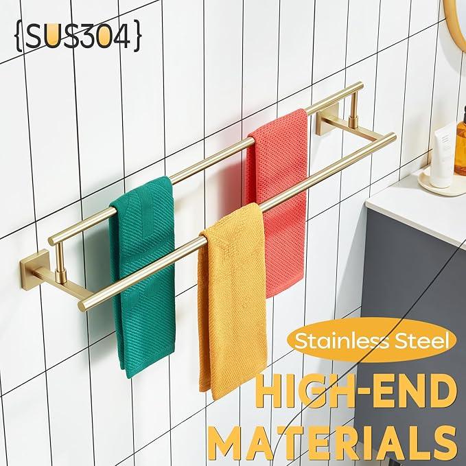 KOKOSIRI Bath Towel Bars 32-Inch Double Towel Rails Overlength Bathroom Racks for Cabinet Kitchen Brushed Gold Stainless Steel B5009BG-L32 - ModernBath