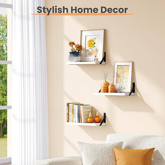 upsimples Floating Book Shelves for Wall, 15.7 Inches Wood Shelves for Living Room, Bathroom, Bedroom, Kitchen Storage and Decoration, White - ModernBath