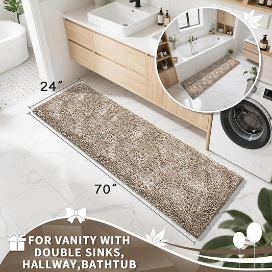 Yimobra Long Bathroom Rugs Runner 70x24 Inch, Extra Thick Soft Absorbent Chenille Bath Mat, Non Slip Machine Washable, Quick Dry Bath Rugs for Bathroom Floor, Tub and Shower, Camel - ModernBath