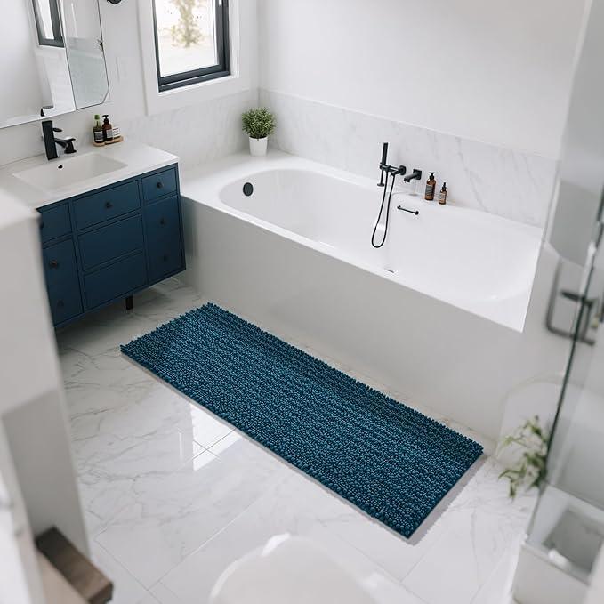 Yimobra Bathroom Runner Rug 60x24 Inch - Extra Long Non Slip Chenille Bath Mat, Soft & Absorbent, Machine Washable Shaggy Hallway Carpet for Vanity Tub Shower, Peacock Blue Home Decor Accessories - ModernBath
