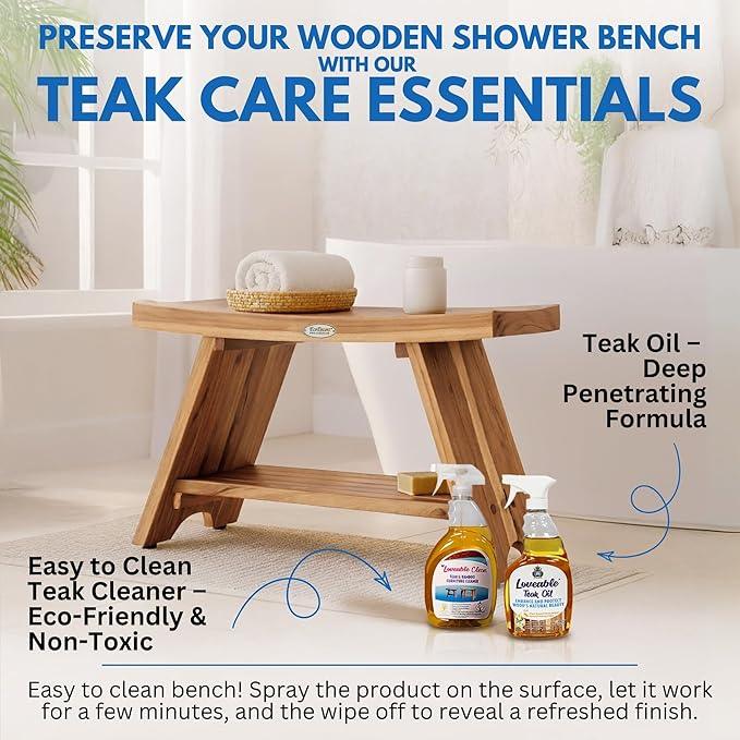 EcoDecors 35 Inch Serenity Teak Shower Bench – Waterproof Bathroom Seat with Large Storage Shelf For Adults & Seniors | Spa-Style Teak Wood Stool with Non-Slip Feet, Elegant Finish, 300 Pound Capacity - ModernBath