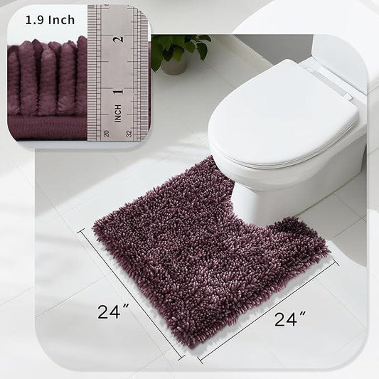 Yimobra Toilet Rugs U Shaped Washable, Extra Thick Soft Absorbent Chenille Contour Bathroom Rugs for Toilet 24x24 Inch, Quick Dry Non Slip Toilet Mat for Bath Floor, Purple Grey - ModernBath