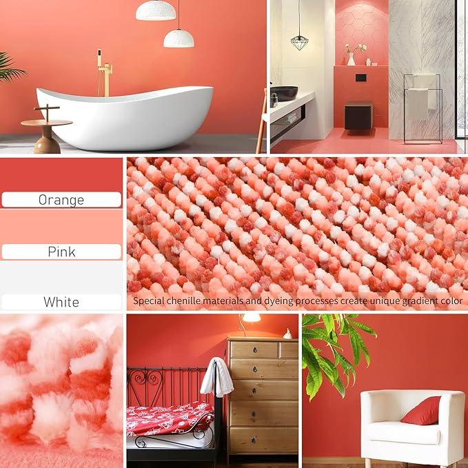 Yimobra Luxury Bathroom Rugs, 47x24, Extra Soft Chenille Mats for Bathroom Non Slip, Fluffy Long Matts for Tub, Plush Shaggy Carpet Runner, Water Absorbent, Machine Washable, Orange & Pink - ModernBath