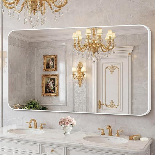 BONEWEI White Bathroom Mirror,60x36 inch Wall Mirror for Bathroom Wall Mounted,Rectangle Mirror for Bathroom Over Sink,Modern Frame Round Corner for Living Room,Bedroom Entryway,Horizontal/Vertical - ModernBath