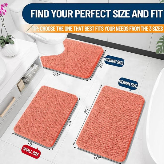 OLANLY Bathroom Rugs 30x20, Extra Soft Absorbent Chenille Bath Rugs, Rubber Backing Quick Dry, Machine Washable Bath Mats for Bathroom Floor, Tub and Shower, Home Decor Accessories, Coral - ModernBath