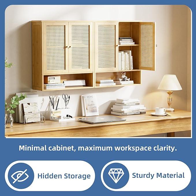 HITNET Bathroom Cabinet Wall Mounted, Rattan Medicine Cabinet, Bamboo Hanging Storage Organizer Over The Toilet with Adjustable Shelf for Living Room, Kitchen, Entryway (Natural) - ModernBath