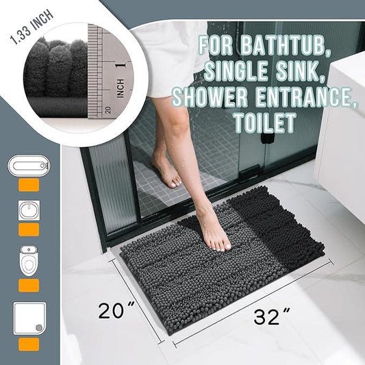 Yimobra Bathroom Rug Mat 32 x 20, Non Slip and Super Absorbent Bath Mat,Machine Washable Quick Dry,Ultra Plush Chenille Shower Rugs for Bathroom Floor Sink Tub and Shower Outside,Dark Gray - ModernBath