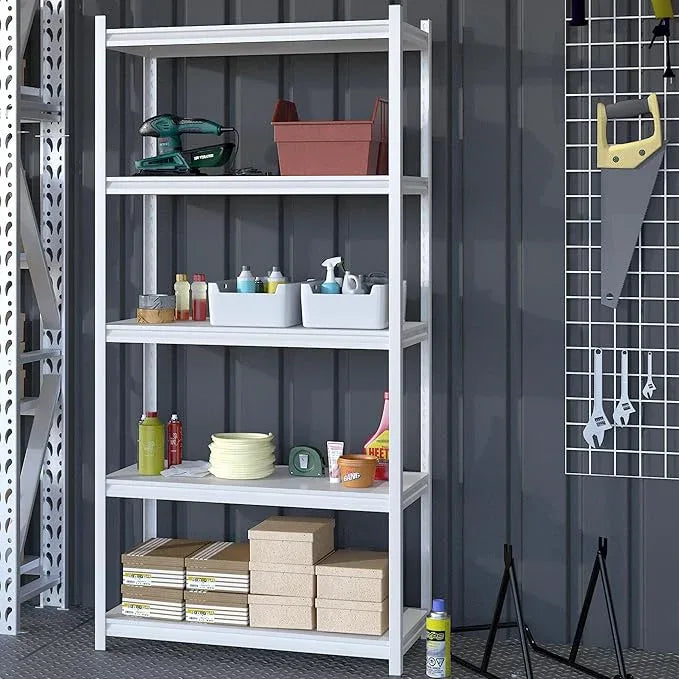 5 Tier Metal Storage Shelves Adjustable Garage Shelving, Heavy Duty Industrial Utility Rack Organization for Kitchen, Pantry, Closet, Garage, Office (White) - ModernBath