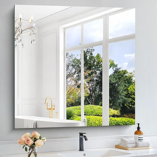 KOCUUY Large Frameless Mirror,36x36 Inch Square Bathroom Vanity Mirror for Over Sink, Upgraded Shatterproof Unframed Design for Bedroom, Living Room, Entryway - ModernBath