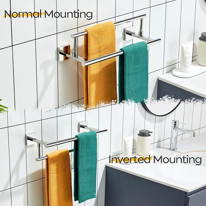 KOKOSIRI Towel Bars Chrome 16-Inch Bathroom Double Towel Holder for Garage Kitchen Toilet Wall Mount Polished Stainless Steel B5009CH-L16 - ModernBath