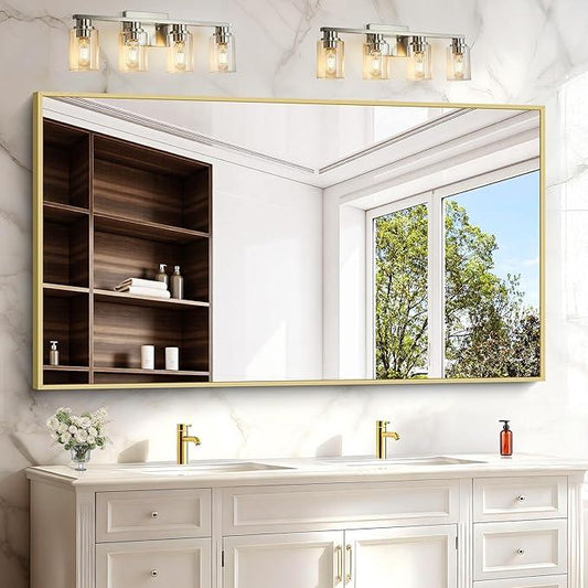 COFENY 30x55In Gold Bathroom Mirror for Wall, Brushed Gold Rectangle Mirrors with Metal Frame, Bathroom Rectangular Mirror Modern Wall Mirror for Bedroom Living Room, Hangs Horizontal or Vertical - ModernBath