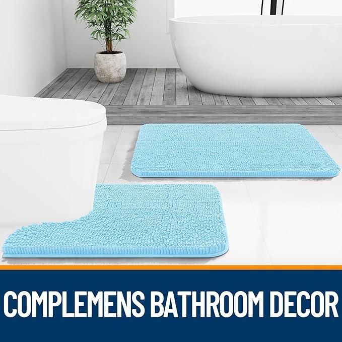 OLANLY Bathroom Rugs 70x24, Extra Soft Absorbent Chenille Bath Rugs, Rubber Backing Quick Dry, Machine Washable Bath Mats for Bathroom Floor, Tub and Shower, Home Decor Accessories, Sky Blue - ModernBath