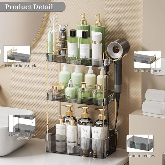 YCIA&DONE Bathroom Counter Organizer, Large Makeup Organizer Countertop, Shelf Storage, Vanity Tray, Easily Assemble for Bathroom Organizers and Storage, Undersink, Cabinet, 3 Tiers Grey - ModernBath