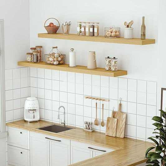 Vivelove 55 inch Long Floating Shelves for Wall, 10.3" Deep & Thicker Storage Shelf for Living Room, Kitchen, Farmhouse,Wall Shelves with Invisible Brackets,Set of 1, Oak - ModernBath