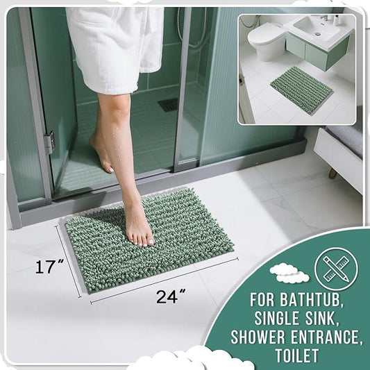Yimobra Bathroom Rugs Non Slip Washable - Ultra Soft Absorbent Chenille Bath Mat, Quick Dry Shaggy Floor Carpet for Tub Shower, Green Home Decor Accessories, 24x17 Inch - ModernBath
