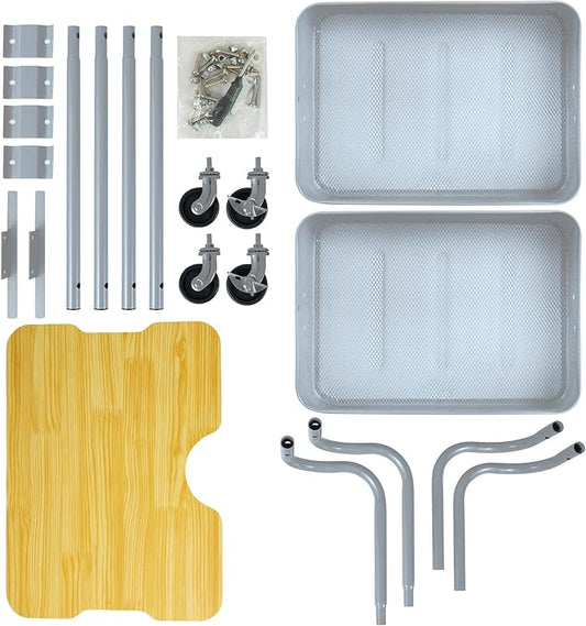 PUNP 2 Tier Rolling Cart,Metal Utility Cart with Wheels and Cover for Office Home Kitchen Organization