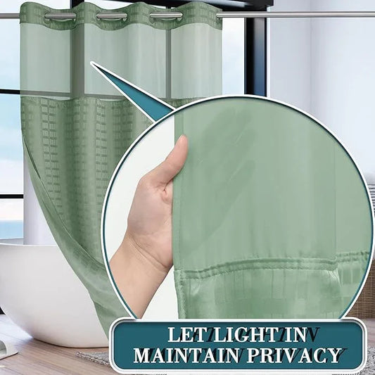 Conbo Mio Stall No Hook Sage Green Shower Curtain with Snap in Liner Set, Hotel Luxury Shower Curtains for Bathroom with See Through Top Window, Waterproof, Washable 54W x 74H - ModernBath