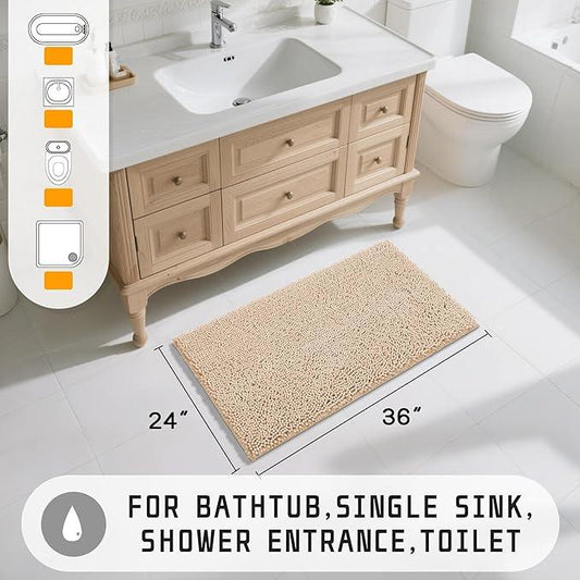 Yimobra Large Bathroom Rugs 36"x24", Non Slip Bath Mat for Tub, Shaggy Rug Floor Carpet, Extra Soft Super Absorbent Quick Dry, Machine Washable,Beige - ModernBath