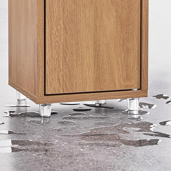 SoBuy Bathroom Narrow Storage Cabinet Skinny Tall Unit with Adjustable Shelves Slender Anti-Tipping Floor Standing Cupboard, Natural BZR34-PF