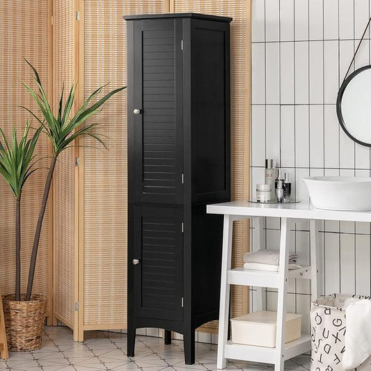 Giantex Storage Cabinet Bathroom High Cabinet with 5 Tier Shelves, Freestanding Slim Cabinet, Tall Organizer for Bathroom, Kitchen, Living Room, Linen Tower Narrow Floor Cabinet (Black) - ModernBath