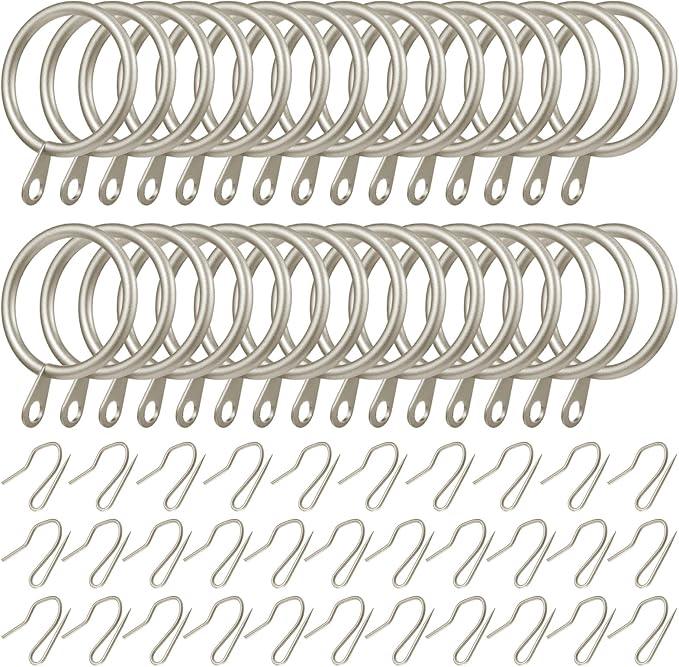 Hotop 30 Pcs Metal Drapery Curtain Rings 0.98/1.26/1.65 inch Interior Diameter and 30 Pcs Hanging Curtain Drapery Pin Hooks for Window Door Shower(Champagne Gold,32 mm) - ModernBath