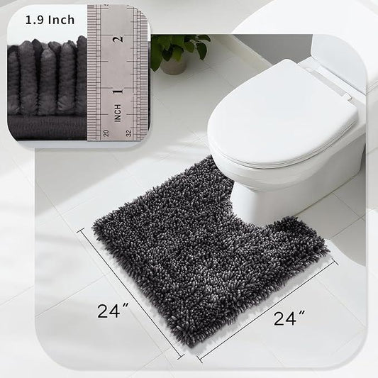 Yimobra Toilet Rugs U Shaped Washable, Extra Thick Soft Absorbent Chenille Contour Bathroom Rugs for Toilet 24x24 Inch, Quick Dry Non Slip Toilet Mat for Bath Floor, Dark Grey - ModernBath
