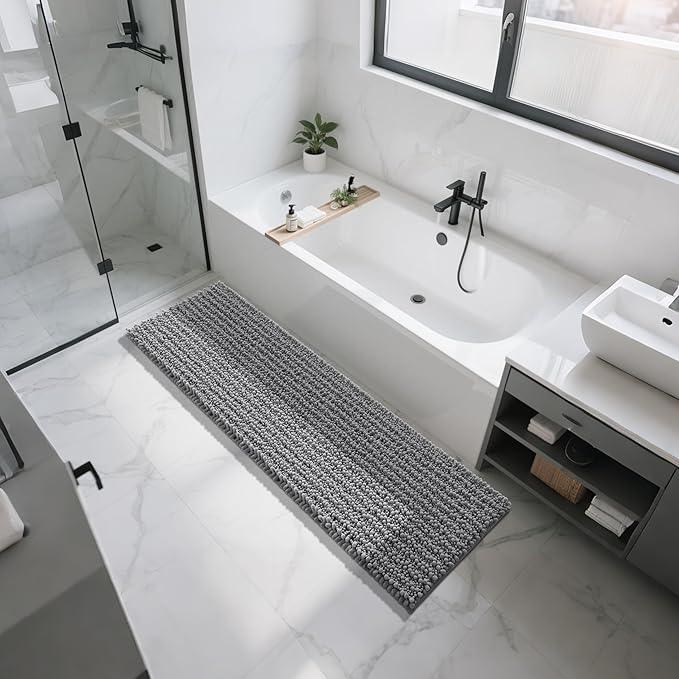 Yimobra Bathroom Runner Rug 70x24 Inch - Extra Long Non Slip Chenille Bath Mat, Soft & Absorbent, Machine Washable Shaggy Hallway Carpet for Vanity Tub Shower, Gray Home Decor Accessories - ModernBath