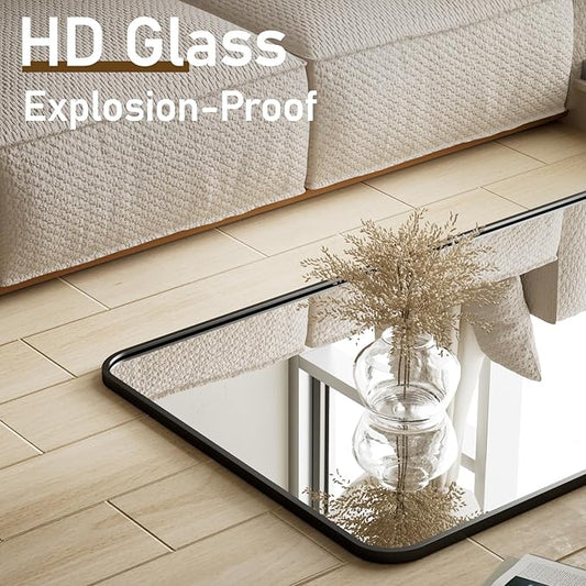 BEAUTYPEAK Black Full Length Mirror, 65"x24" Rounded Corner Floor Mirror Standing Hanging or Leaning Against Wall, Suitable for Bedroom or Dressing Room