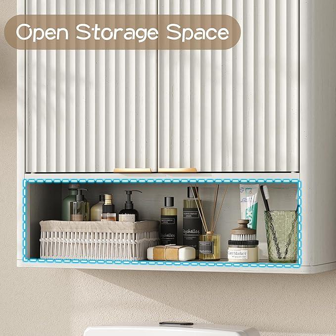 Furnideco Bathroom Medicine Cabinet with Fluted Doors, 3-Tier Modern Wall Cabinet Over Toilet, Small Hanging Storage Cabinet for Bathroom, Antique White - ModernBath