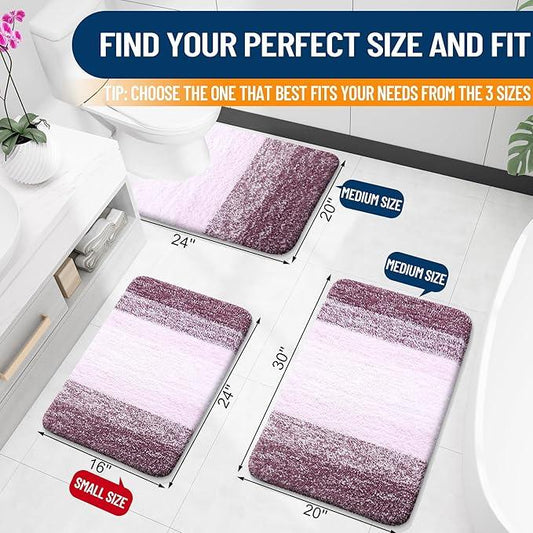 OLANLY Luxury Toilet Rugs U-Shaped 24x20, Extra Soft and Absorbent Microfiber Bathroom Rugs, Non-Slip Plush Shaggy Bath Mat, Machine Wash Dry, Contour Bathroom Mats for Toilet Base, Mauve - ModernBath