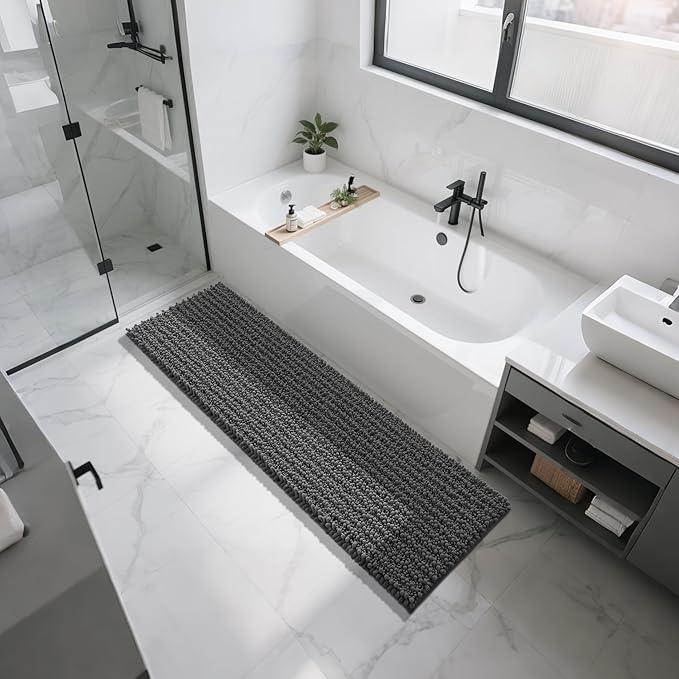 Yimobra Bathroom Runner Rug 70x24 Inch - Extra Long Non Slip Chenille Bath Mat, Soft & Absorbent, Machine Washable Shaggy Hallway Carpet for Vanity Tub Shower, Dark Gray Home Decor Accessories - ModernBath
