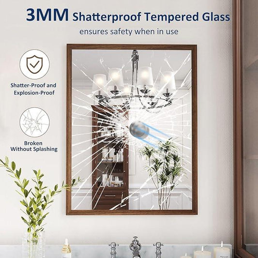 WEER Bathroom Mirror, 22x30 Inch Wall Mirror, Walnut Wood Grain Framed Mirror, Rectangle Vanity Mirror, Tempered Glass, Anti-Rust, Hangs Horizontally or Vertically - ModernBath