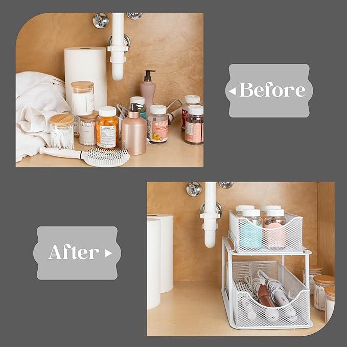 Sorbus 2 Sets of 2 Tier Metal Under Sink Organizer for Bathroom, Kitchen, Strong Steel Mesh Sliding Drawers for Under Sink, Under Cabinet, Closet, Kitchen, Pantry, Bathroom Organizers and Storage - ModernBath