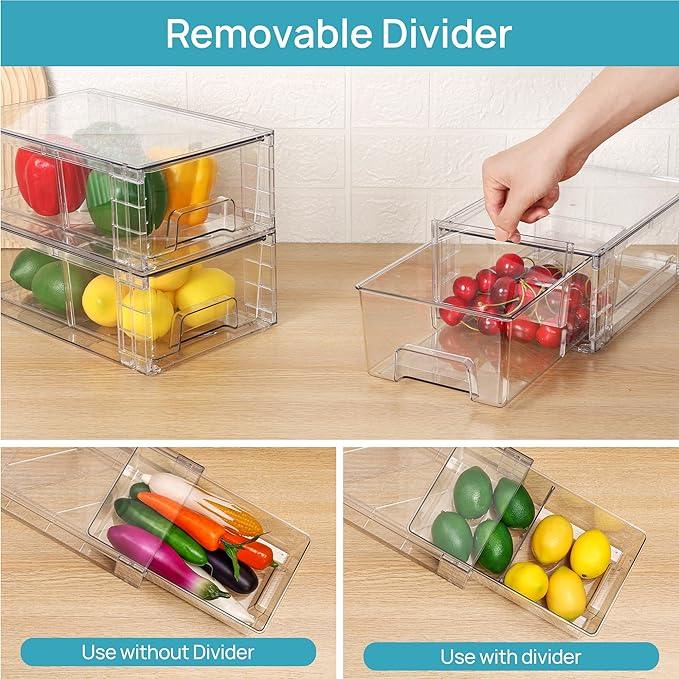 Vtopmart 6 Pack Stackable Storage Drawers,Clear Acrylic Drawer Organizers with Handles, Easily Assemble Containers for Fridge, Bathroom,Kitchen Undersink,Cabinet,Pantry Organization and Storage - ModernBath