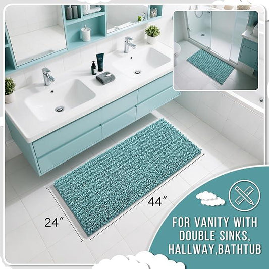 Yimobra Long Bathroom Rugs Non Slip Washable 44x24 Inch - Ultra Soft Absorbent Chenille Bath Mat, Quick Dry Shaggy Floor Carpet for Tub Shower, Teal Blue Home Decor Accessories - ModernBath