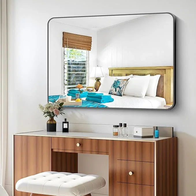 BONEWEI 36x48 inch Bathroom Mirror,Black Rectangle Mirror,Wall Mounted Bathroom Frame Vanity Mirror with Round Corner for Bedroom Living Room, Entryway Hangs Horizontal or Vertical - ModernBath