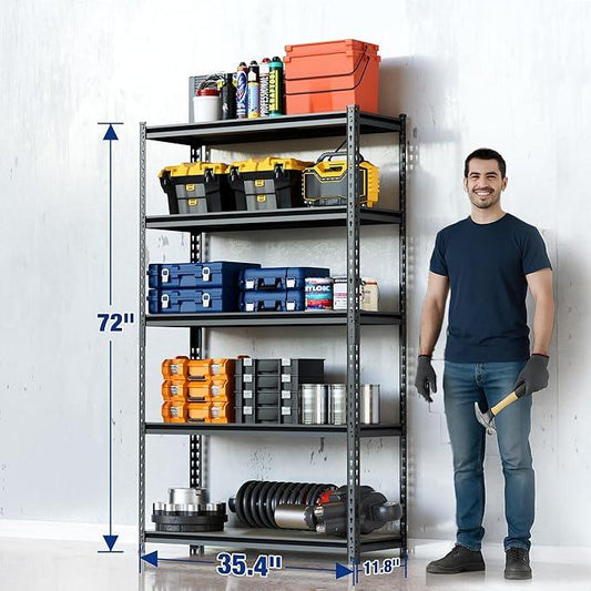 WORKPRO 5-Tier Storage Shelf, 72" H Heavy Duty Adjustable Garage Shelving Unit 2180LBS Capacity, for Basement, Kitchen, Pantry, 35.4”Wx11.8”Dx72”H, Black - ModernBath
