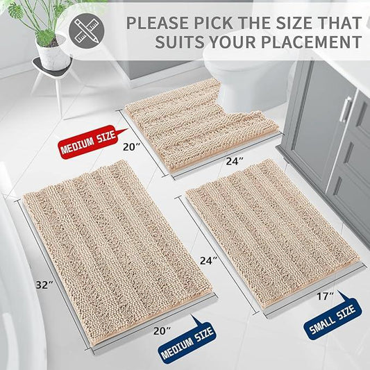 Yimobra Toilet Rugs U Shaped Washable 24 x 20, Non Slip and Super Absorbent Toilet Mat, Quick Dry, Ultra Luxury Microfiber Chenille Plush Fluffy Contour Bath Rugs for Toilet Base, Beige - ModernBath