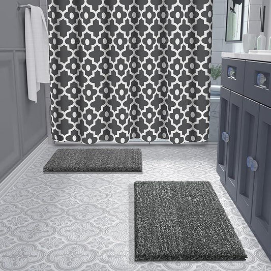 Yimobra Bathroom Rugs Non Slip Washable 36x24, Ultra Soft and Water Absorbent Bath Mats, Plush Shower Mat Outside, Luxury Microfiber Thick Matts for Bathroom Floor/Tub, Light Gray and Black Gray - ModernBath