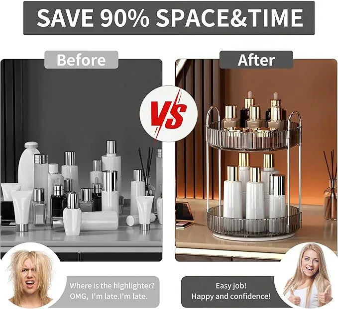 YCIA&DONE 360 Rotating Makeup Organizer and Storage for Vanity Countertop 2 Tiers, High Capacity Cosmetic Skincare Perfume Organizers for Dresser Bathroom Lazy Susan (Smoky Gray) - ModernBath