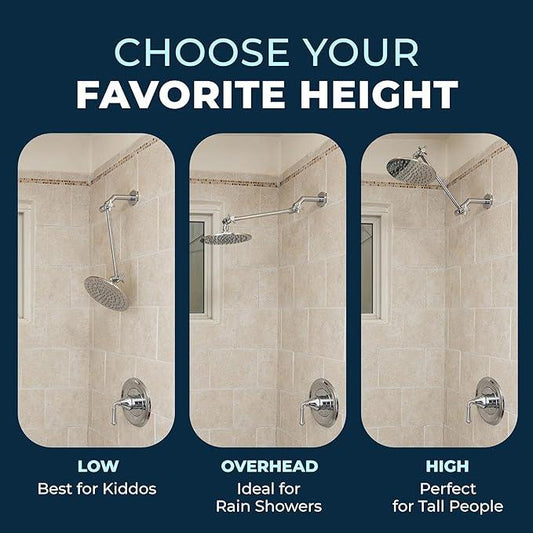 HammerHead Showers Solid Metal 12 Inch Adjustable Shower Head Extension Arm, Raises Showerhead Height, Shower Extender Arm Supports Up to 10 lbs, Brushed Nickel - ModernBath