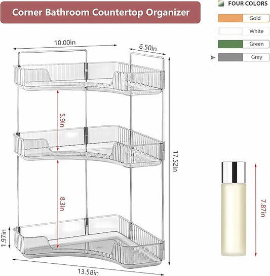 Weidace Corner Bathroom Counter Organizer Bathroom Countertop Shelf Makeup Organizer for Vanity Perfume Tray for Corner Storage (3 Tiers, Grey)