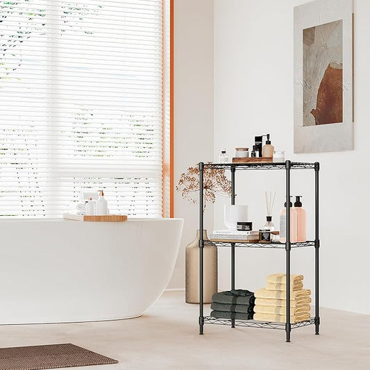IZEUK 3 Tier Metal Wire Shelving Rack Storage Shelves for Kitchen, Bedroom, Living Room or Laundry Room, Black, 17.7" W x 11.8" D x 28.8" H