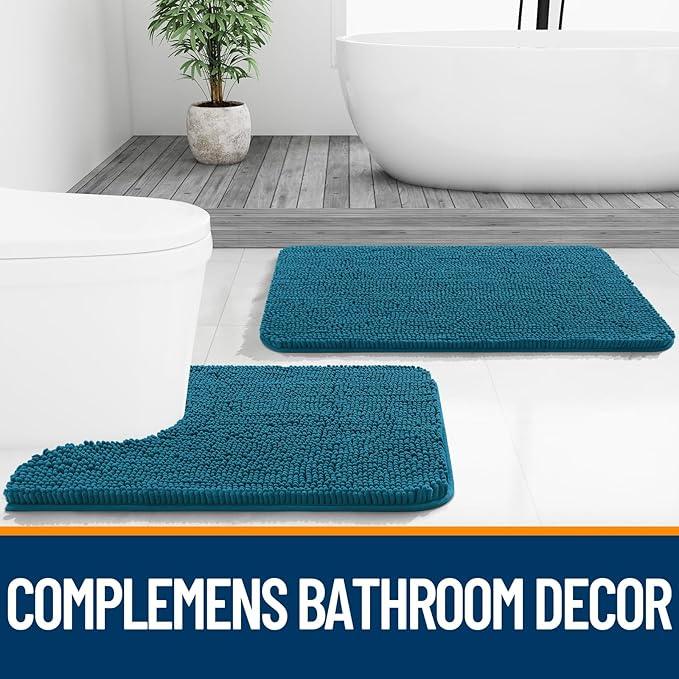 OLANLY Bathroom Rugs 70x46, Extra Soft Absorbent Chenille Bath Rugs, Rubber Backing Quick Dry, Machine Washable Bath Mats for Bathroom Floor, Tub and Shower, Home Decor Accessories, Peacock Blue - ModernBath