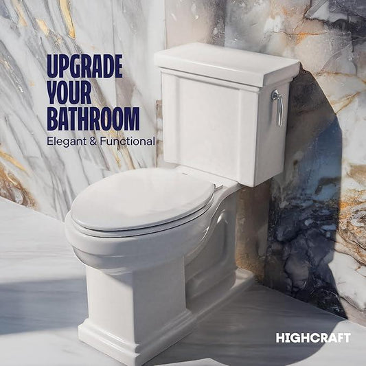 HIGHCRAFT Premium Elongated Toilet Seat with Slow-Close Design, Adjustable Hinges & Quick Removal Mechanism - Molded Wood Toilet Seat - Fits Standard Elongated Toilets - Oval Seat in White - ModernBath