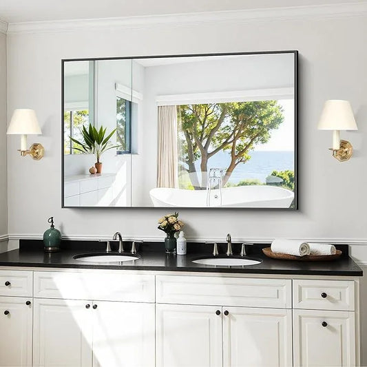 KOCUUY Black Rectangle Mirror, 30"x48" Bathroom Mirrors for Over Sink, Large Black Wall Mounted Mirror, Metal Framed Mirror for Wall, Vanity Mirror for Bathroom Living Room Bedroom Dining Room - ModernBath