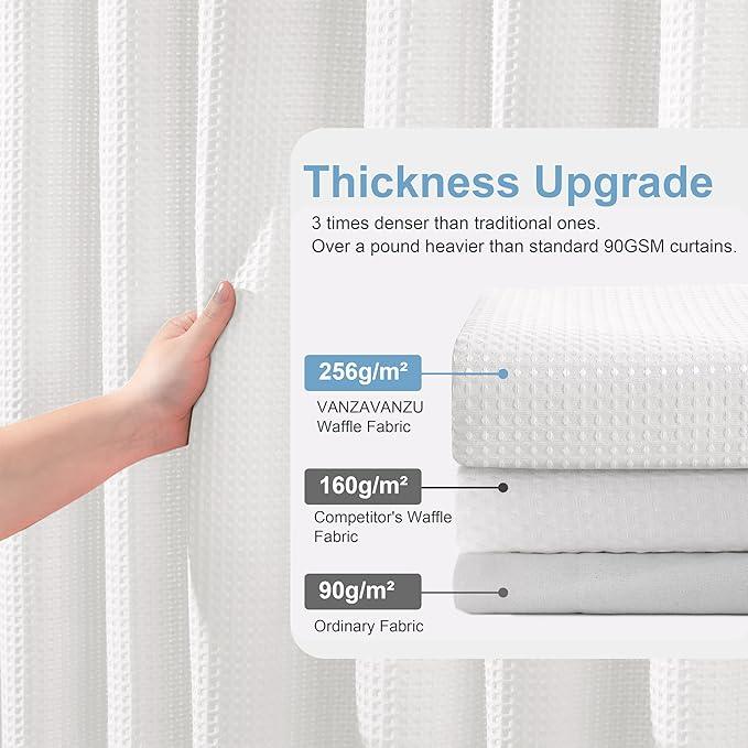 VANZAVANZU Luxury 3 in 1 Shower Curtain Set 3D Textured Waffle Weave Bathroom Curtain with Waterproof SGS Certified Fabric Liner & 12 Anti-Fall Stainless Steel Hooks, Machine Washable 72"x72" (White) - ModernBath