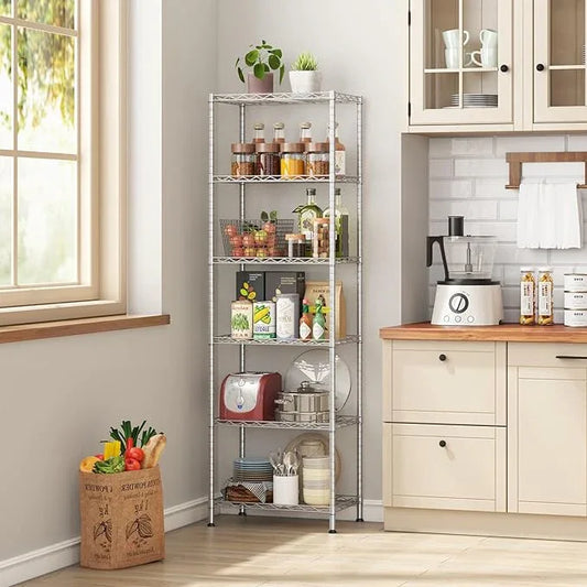 HOMEFORT 6-Shelving Unit, Adjustable Wire Shelving, Metal Wire Shelf Rack Organizer for Kitchen, Pantry, Closet, Bathroom, Laundry, Sliver,21" W x 11" D x 69" H - ModernBath