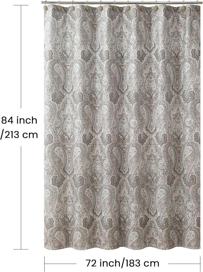 BESTRIPES Extra Long Fabric Shower Curtain, Taupe and Blue Paisley Print Shower Curtains for Bathroom, 72" W x 84" H - ModernBath